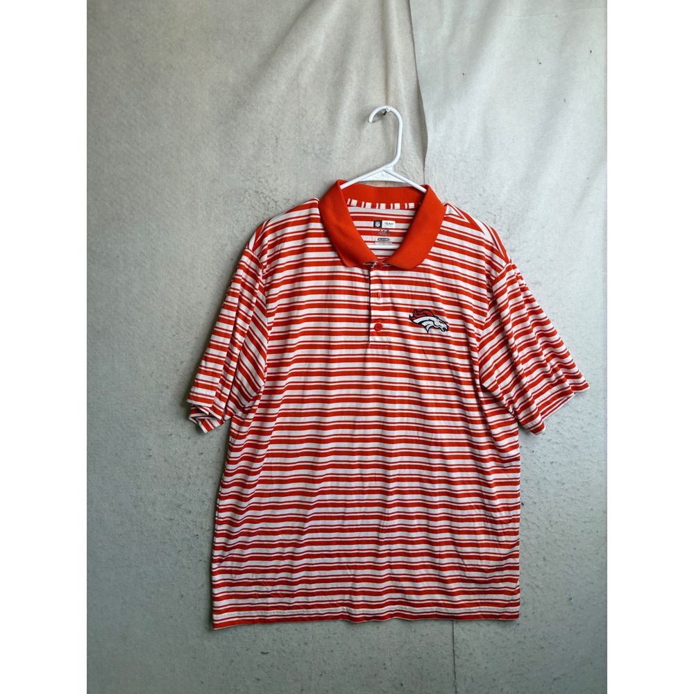 NFL Team Apparel Denver Broncos Mens XL Polo Shirt Orange White Striped TX3 Cool